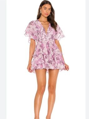 Tularosa Pink and Purple Floral Midi Dress